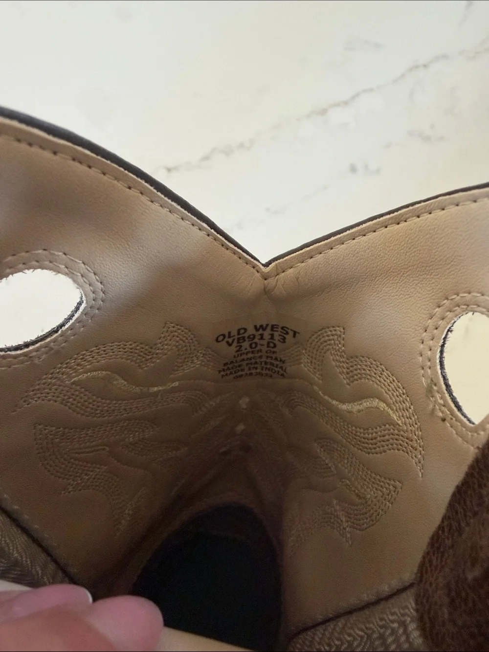 Old West Tan and Brown Kids Western Boots with Decorative Stitching